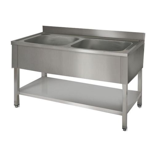 Lavello inox 2 vasche con ripiano 140x60